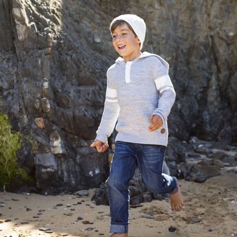Hope & Henry Boys Organic Cotton Gray Hooded Pullover Knit Sweater